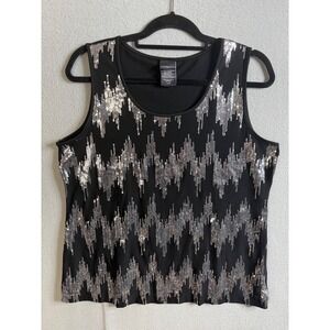 Covington Top Women's Large Black Sequin Zigzag‎ Sleeveless